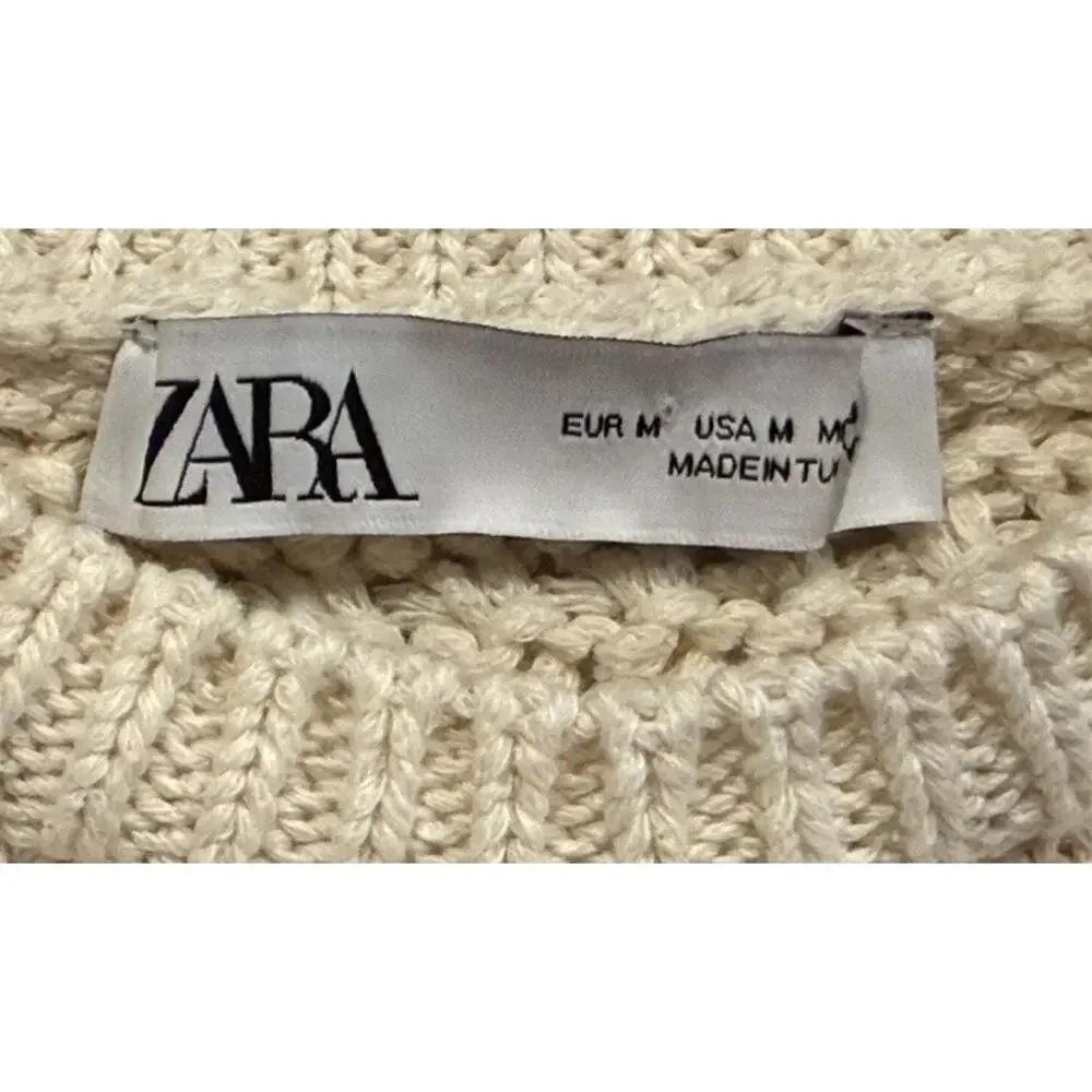 Zara Combination Top Crochet Poplin Puff Sleeves Size M Preppy Cotton